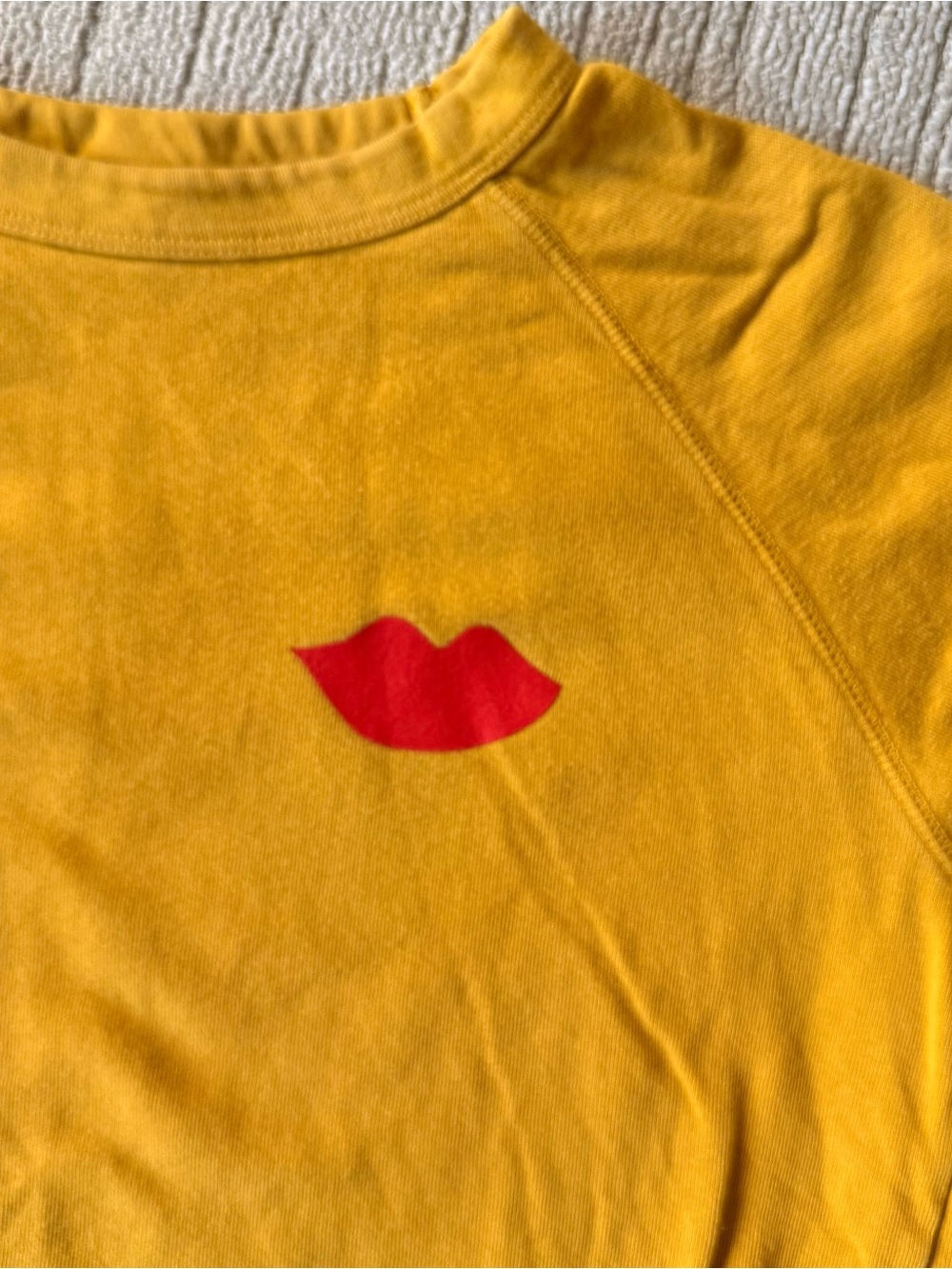 Clare V. Mustard Marigold Yellow Crewneck Kiss Lips Sweatshirt Small - Picture 5 of 9